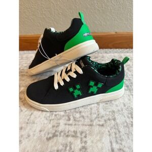 Minecraft Creeper Kids Size 2 Low Top Sneakers Black Green Lace Up Shoes Mojang